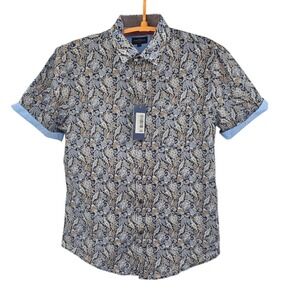 NWT‎ Rue Saint Patrick Paisley Short Sleeve Shirt, Size Large Button-Down